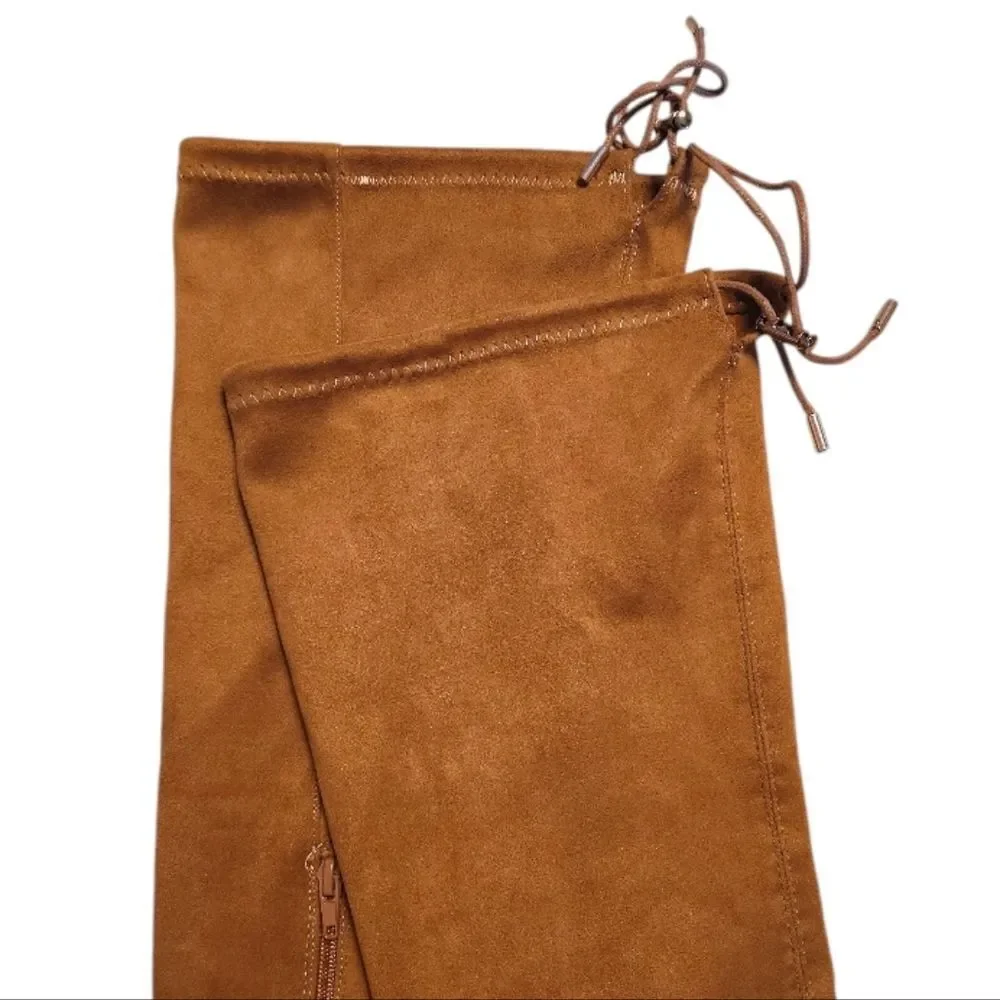 Nature Breeze Tan Vegan Suede Side Zip Boho Thigh High Boots SZ‎ 8 Festival
